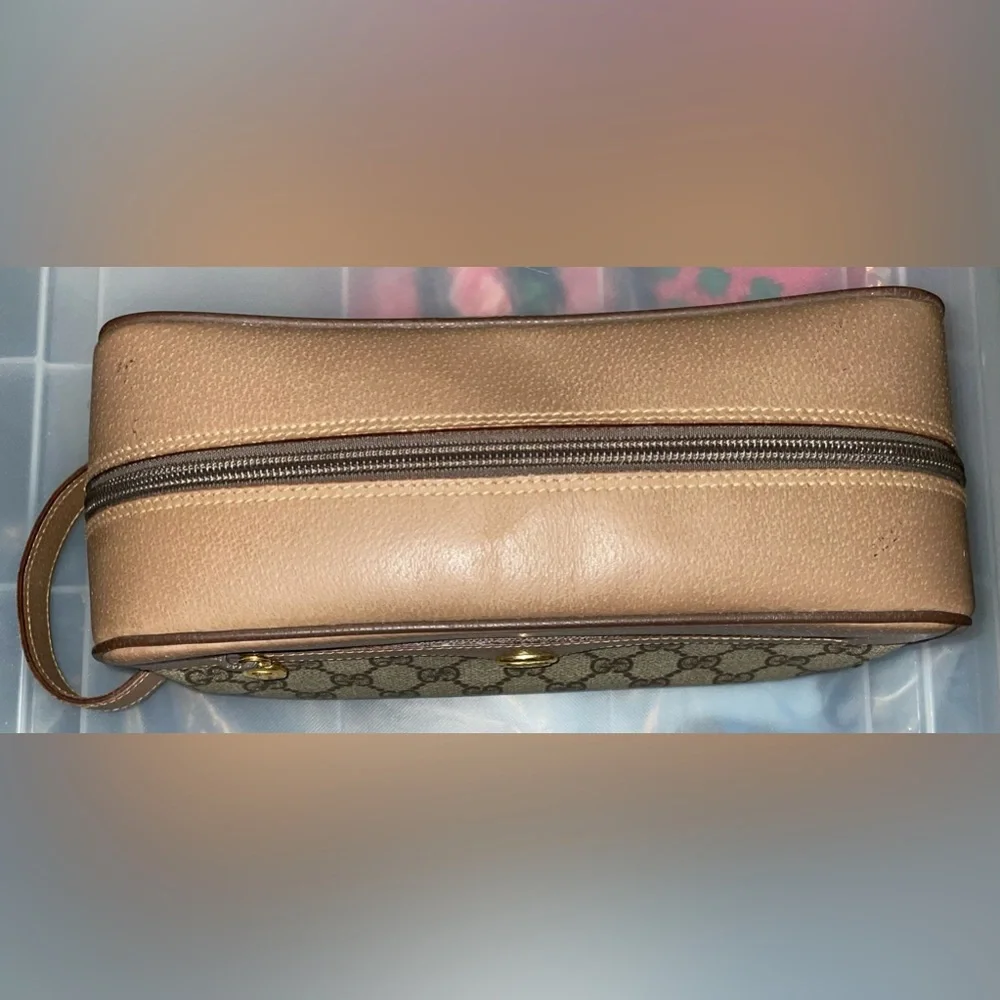 GUCCI SIGNATURE SUPREME LEATHER TRIM COATED CANVAS COSMETIC TRAVEL TOILETRY BAG - Picture 7 of 14